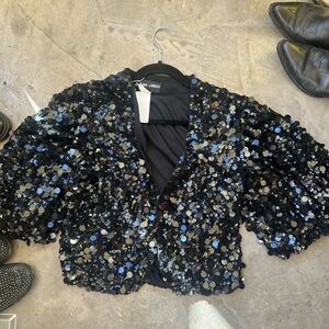 Adrienne Landau Sequin Embellished little Black Jacket